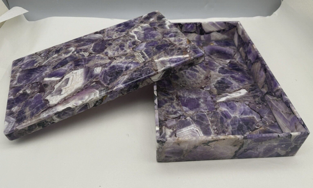 Vintage Global Views Amethyst Jewelry Box Purple Trinket Box 11"x7"x2.5" *READ